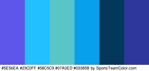 #5E56EA #23C0FF #58C5C9 #07A0ED #03385B #2E379B Colors