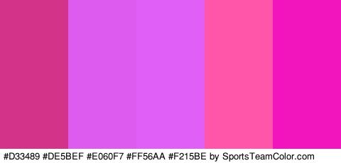 #D33489 #DE5BEF #E060F7 #FF56AA #F215BE Colors