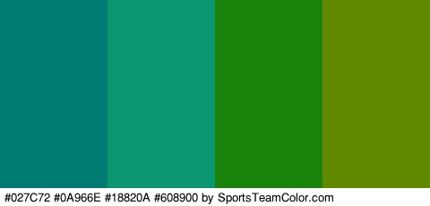 #027C72 #0A966E #18820A #608900 Colors