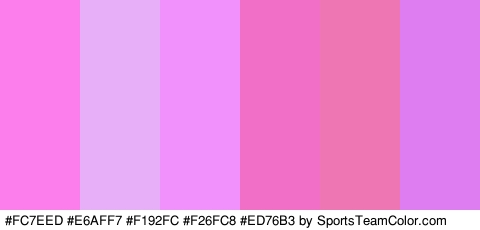 #FC7EED #E6AFF7 #F192FC #F26FC8 #ED76B3 #DE7DF2 Colors