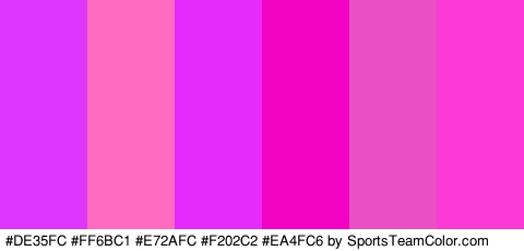 #DE35FC #FF6BC1 #E72AFC #F202C2 #EA4FC6 #FC3AD5 Colors