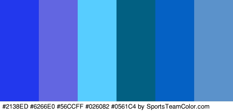 #2138ED #6266E0 #56CCFF #026082 #0561C4 #5B92CC Colors