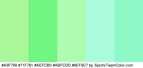 #A9F799 #71F781 #AEFCB0 #ABFCDD #8EF9C7 Colors