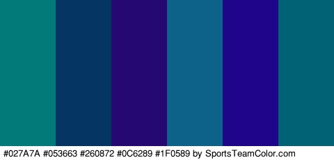 #027A7A #053663 #260872 #0C6289 #1F0589 #026275 Colors