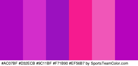 #AC07BF #D32ECB #9C11BF #F71B90 #EF56B7 #B603BC Colors