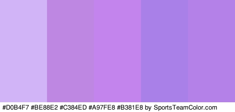 #D0B4F7 #BE88E2 #C384ED #A97FE8 #B381E8 Colors