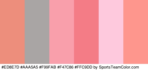 #ED8E7D #AAA5A5 #F99FAB #F47C86 #FFC9DD #FF968E Colors