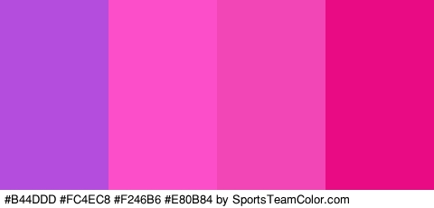 #B44DDD #FC4EC8 #F246B6 #E80B84 Colors