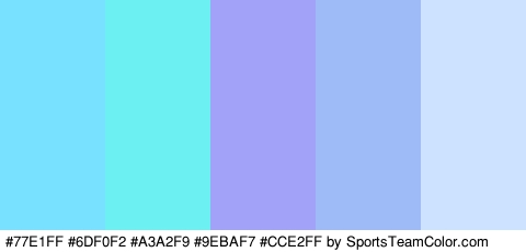 #77E1FF #6DF0F2 #A3A2F9 #9EBAF7 #CCE2FF Colors