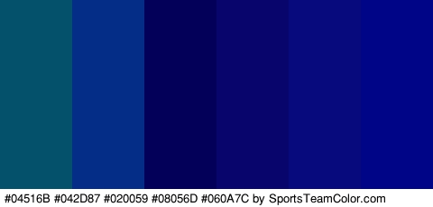 #04516B #042D87 #020059 #08056D #060A7C #000487 Colors