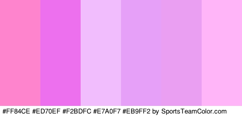 #FF84CE #ED70EF #F2BDFC #E7A0F7 #EB9FF2 #FFB5F8 Colors