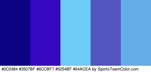 #0C0384 #3507BF #6CCBF7 #5254BF #64ACEA Colors