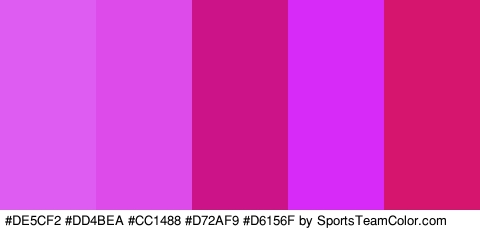 #DE5CF2 #DD4BEA #CC1488 #D72AF9 #D6156F Colors