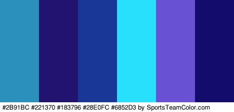 #2B91BC #221370 #183796 #28E0FC #6852D3 #140C6D Colors