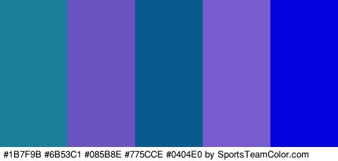 #1B7F9B #6B53C1 #085B8E #775CCE #0404E0 Colors