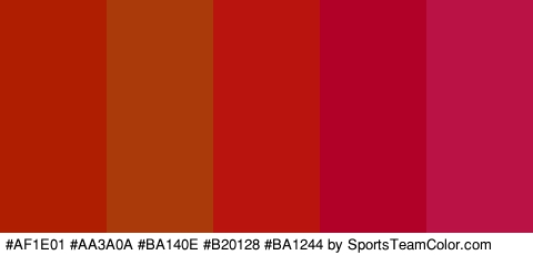 #AF1E01 #AA3A0A #BA140E #B20128 #BA1244 Colors