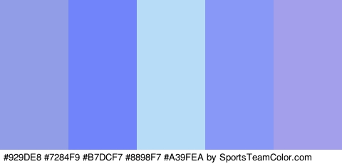 #929DE8 #7284F9 #B7DCF7 #8898F7 #A39FEA Colors