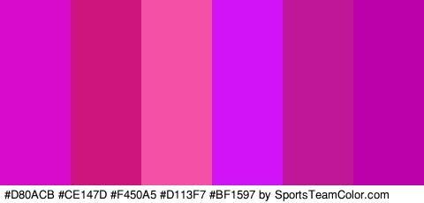 #D80ACB #CE147D #F450A5 #D113F7 #BF1597 #BC01AA Colors