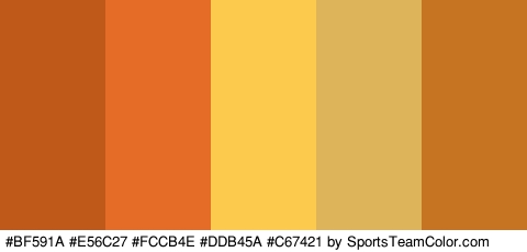 #BF591A #E56C27 #FCCB4E #DDB45A #C67421 Colors