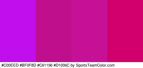 #C00EED #BF0F8D #C61196 #D1006C Colors