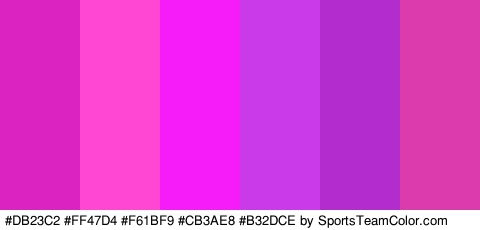 #DB23C2 #FF47D4 #F61BF9 #CB3AE8 #B32DCE #DB3BAD Colors