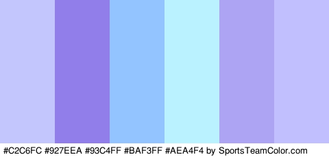 #C2C6FC #927EEA #93C4FF #BAF3FF #AEA4F4 #C2BFFF Colors