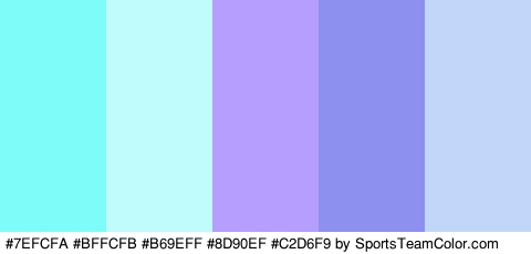 #7EFCFA #BFFCFB #B69EFF #8D90EF #C2D6F9 Colors