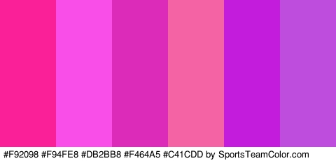 #F92098 #F94FE8 #DB2BB8 #F464A5 #C41CDD #BE4DDD Colors