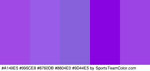 #A149E5 #995CE8 #8760DB #8804E0 #9D44E5 Colors