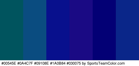 #00545E #0A4C7F #09108E #1A0B84 #030075 #0B2689 Colors