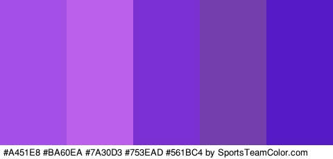 #A451E8 #BA60EA #7A30D3 #753EAD #561BC4 Colors