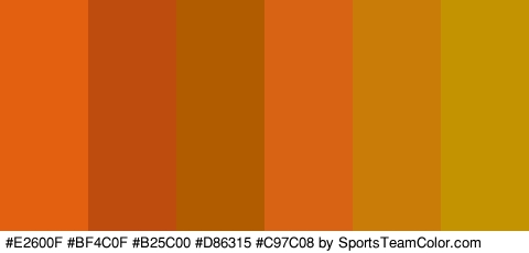 #E2600F #BF4C0F #B25C00 #D86315 #C97C08 #C49301 Colors