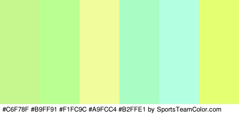 #C6F78F #B9FF91 #F1FC9C #A9FCC4 #B2FFE1 #E5FF72 Colors