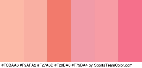 #FCBAA6 #F9AFA2 #F27A6D #F29BA8 #F79BA4 #F4708B Colors