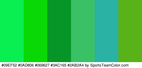 #09EF52 #0AD806 #069627 #3AC165 #2AB2A4 #58B218 Colors