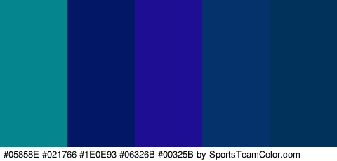 #05858E #021766 #1E0E93 #06326B #00325B Colors