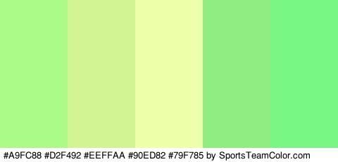 #A9FC88 #D2F492 #EEFFAA #90ED82 #79F785 Colors