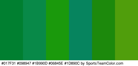 #017F31 #098947 #1B990D #06845E #1D890C #509E0C Colors