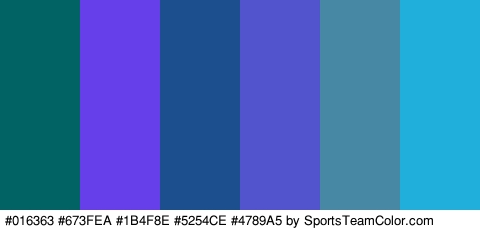 #016363 #673FEA #1B4F8E #5254CE #4789A5 #20AFDB Colors