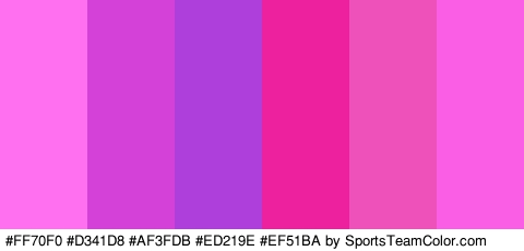 #FF70F0 #D341D8 #AF3FDB #ED219E #EF51BA #F95EE5 Colors