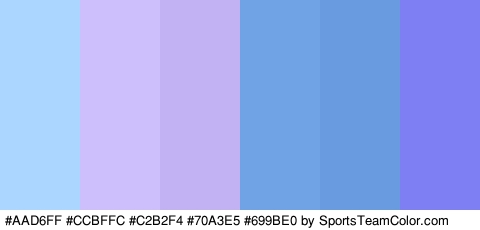 #AAD6FF #CCBFFC #C2B2F4 #70A3E5 #699BE0 #7F7FF4 Colors