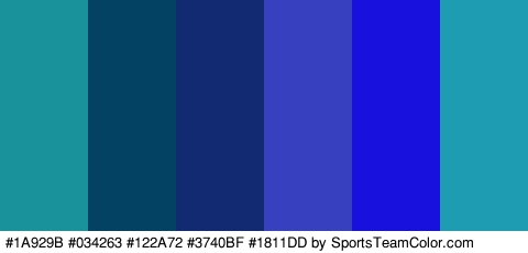 #1A929B #034263 #122A72 #3740BF #1811DD #1E9CB2 Colors