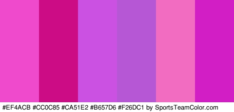 #EF4ACB #CC0C85 #CA51E2 #B657D6 #F26DC1 #D11FC5 Colors