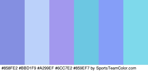 #858FE2 #BBD1F9 #A299EF #6CC7E2 #859EF7 #7EDAEA Colors