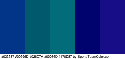 #023587 #00596D #026C7A #00036D #170D87 Colors