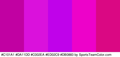 #C101A1 #DA11DD #C002EA #ED02C9 #DB0883 Colors