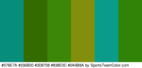 #078E7A #336B00 #3D8708 #838E0C #0A9B8A #2F8407 Colors