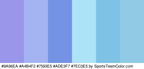 #9A96EA #A4B4F2 #7593E5 #ADE3F7 #7EC3E5 #90CAE5 Colors