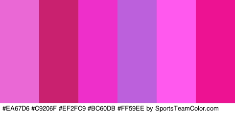 #EA67D6 #C9206F #EF2FC9 #BC60DB #FF59EE #ED1292 Colors