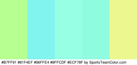 #B7FF91 #81F4EF #96FFE4 #8FFCDF #ECF78F Colors